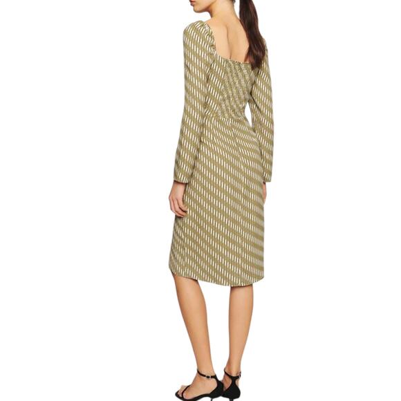 Reformation Peyton Dress Green Geometric Long Sleeve Midi Boho Smocked - Picture 2 of 11